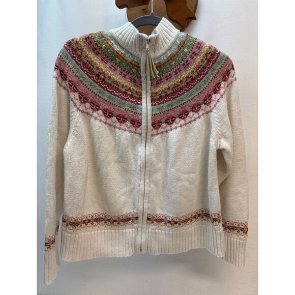 Tiara International Cardigan Swiss Ski Look  Large White Front Full Zip - Picture 1 of 6
